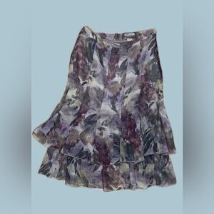 Floral Print A-Line Tiered Skirt - Purple Multi